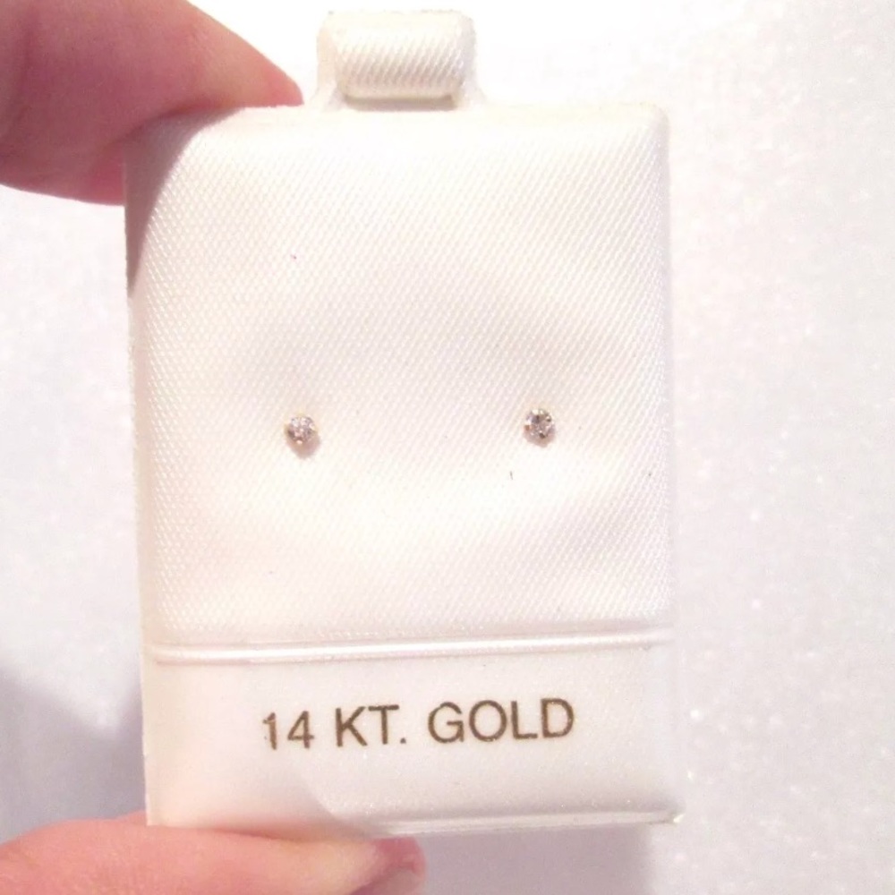 14k White/Yellow Solid Gold 2mm CZ Earrings